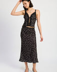 SATIN MIDI SKIRT WITH LACE TRIM