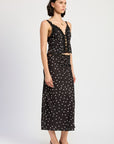 SATIN MIDI SKIRT WITH LACE TRIM