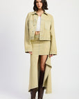 V-WAISTLINE DRAPED MAXI SKIRT WITH SLIT DETAIIL