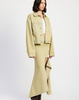 V-WAISTLINE DRAPED MAXI SKIRT WITH SLIT DETAIIL