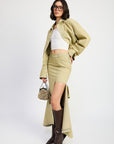 V-WAISTLINE DRAPED MAXI SKIRT WITH SLIT DETAIIL