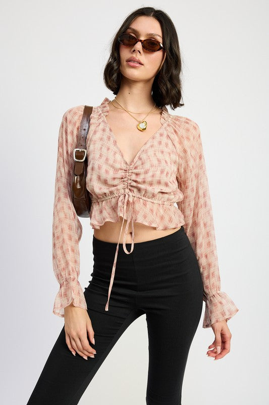 RUCHED BLOUSE WITH RUFFLE DETAIL