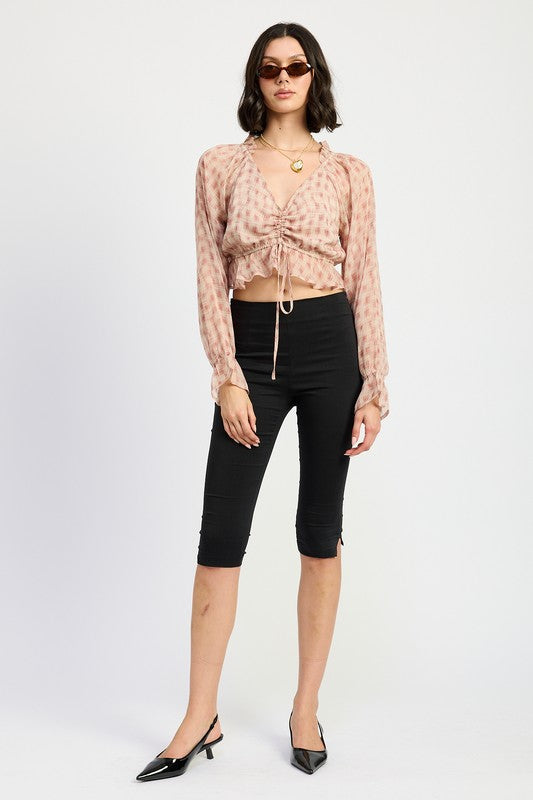 RUCHED BLOUSE WITH RUFFLE DETAIL