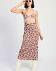 LACE CONTRASTED MIDI DRESS WITH SIDE SLIT