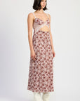LACE CONTRASTED MIDI DRESS WITH SIDE SLIT