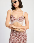 LACE CONTRASTED MIDI DRESS WITH SIDE SLIT