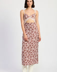 LACE CONTRASTED MIDI DRESS WITH SIDE SLIT