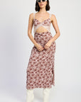 LACE CONTRASTED MIDI DRESS WITH SIDE SLIT
