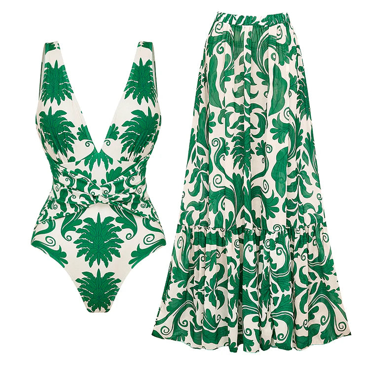 Jamaican Resort Swimsuit and Skirt Set