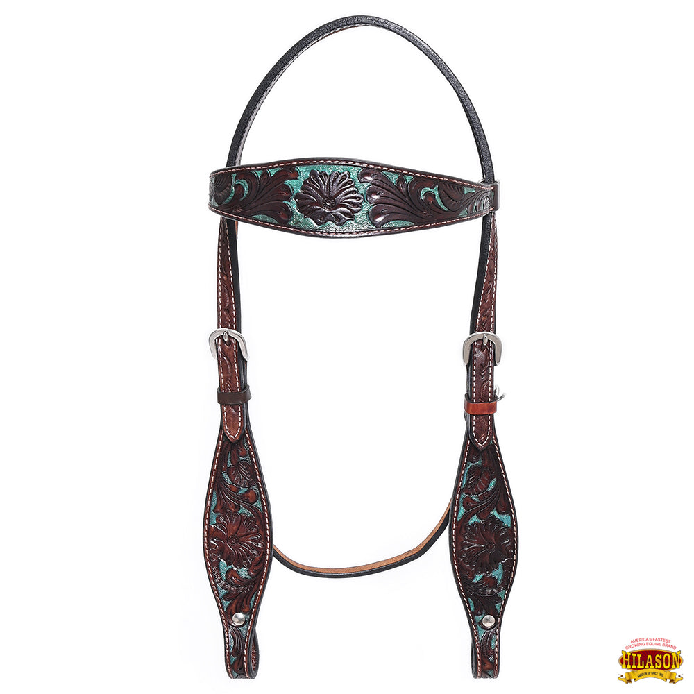 Western Horse Headstall &amp; Breast Collar Tack American Leather Dark Brown Hilason