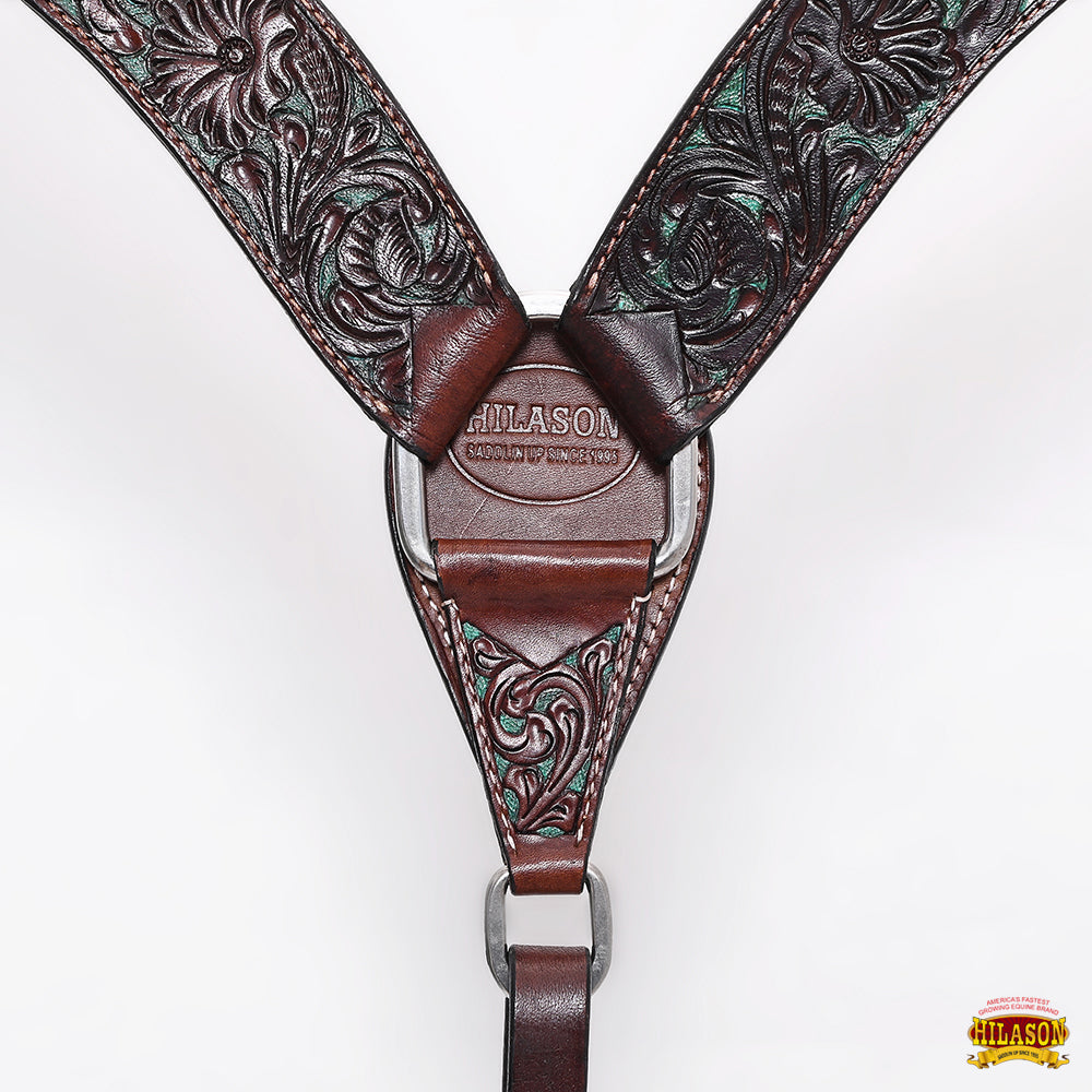 Western Horse Headstall &amp; Breast Collar Tack American Leather Dark Brown Hilason