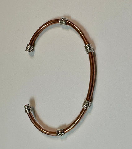 SIMPLE COPPER CUFF BRACELET W/ STERLING SILVER COILS