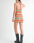 STRIPPED CROCHET TOP WITH NECK TIE