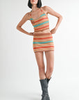 STRIPPED CROCHET TOP WITH NECK TIE