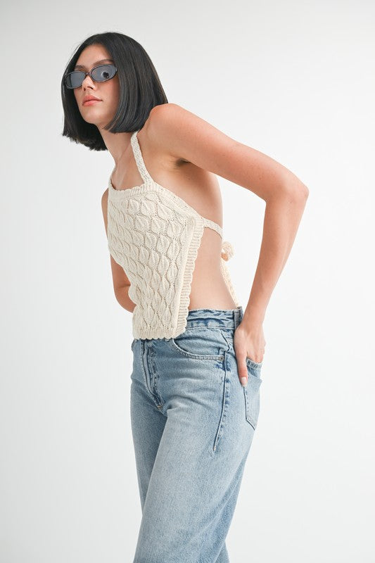 ASYMMETRICAL SHOULDER TOP WITH BACK TIE