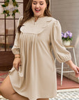 Plus Size Corduroy Scallop Notched Neck Mini Dress