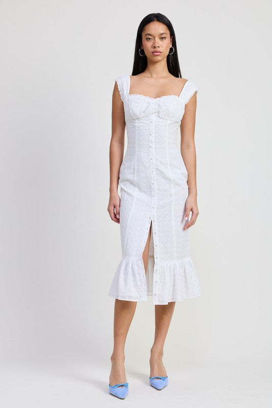 SQAURE NECK MIDI CAP SLEEVE DRESS