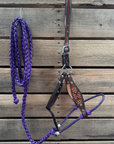 Purple Flower Power Tooled Lariat & Leather Combo Halter