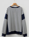 Plus Size Stripe Colorblock Patchwork Long Sleeve Sweatshirt