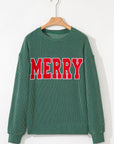 Christmas Merry Corded Knit Long Sleeve Top