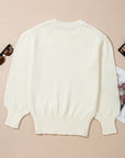 Floral Textured Puff Sleeve Round Neck Sweater