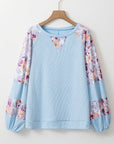 Floral Patchwork Balloon Sleeve Textured Blouse