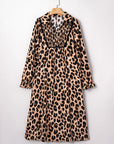 Leopard Smocked V-Neck Flowy Midi Dress