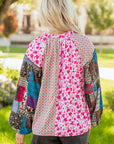 Boho Floral Patchwork Bubble Sleeve Blouse