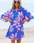 Ailany Flower Collar Button Front Loose Romper