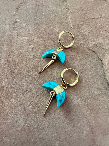 “The Golden Collection” MOON Hoops Handmade Turquoise & 14k Gold Plated Mini Hoop Earrings