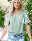 Floral Embroidered Puff Sleeve Blouse
