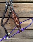 Purple Flower Power Tooled Lariat & Leather Combo Halter