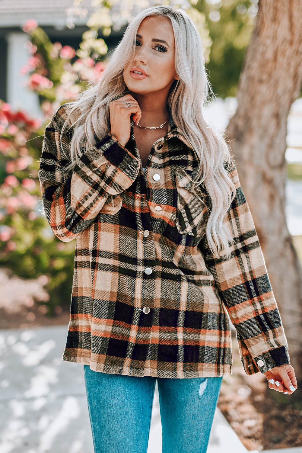 Plaid Pocketed Button Front Shacket