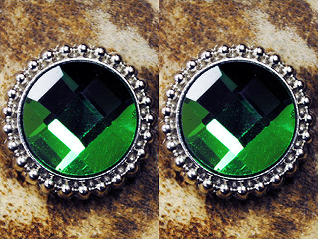 Western Screw Back Concho Green Glass Stone Nickle Saddle Bling Cowgirl