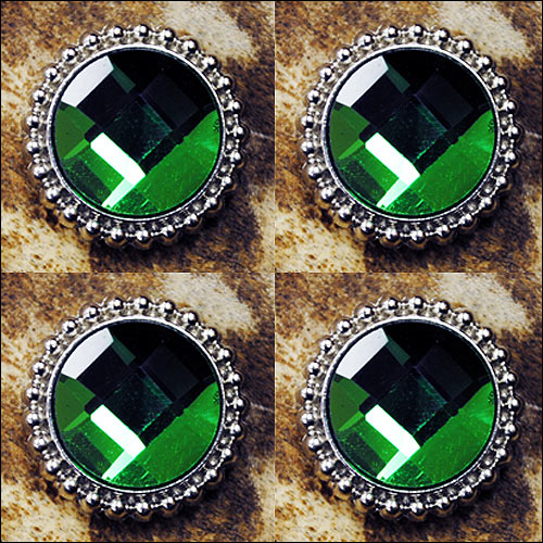 Western Screw Back Concho Green Glass Stone Nickle Saddle Bling Cowgirl