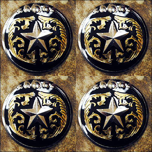 Western Screw Back Concho Texas Star Black Gold Saddle Bling Cowgirl
