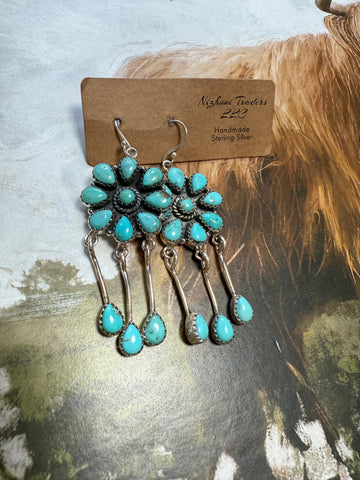 Handmade Turquoise and Sterling Silver Hook Dangle Earrings