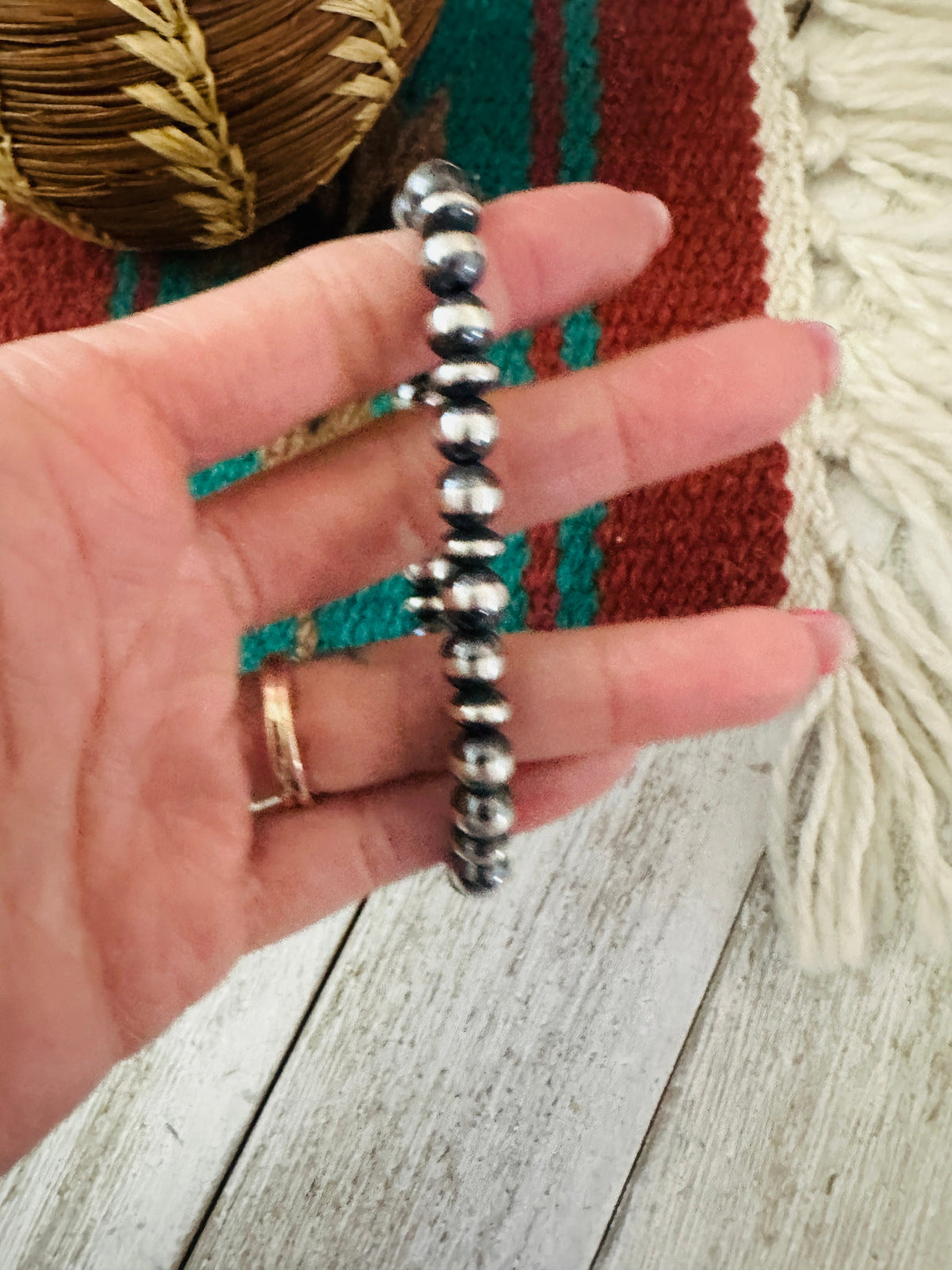 Navajo Sterling Silver Pearl Beaded Stretch Bracelet - Everest Ranch