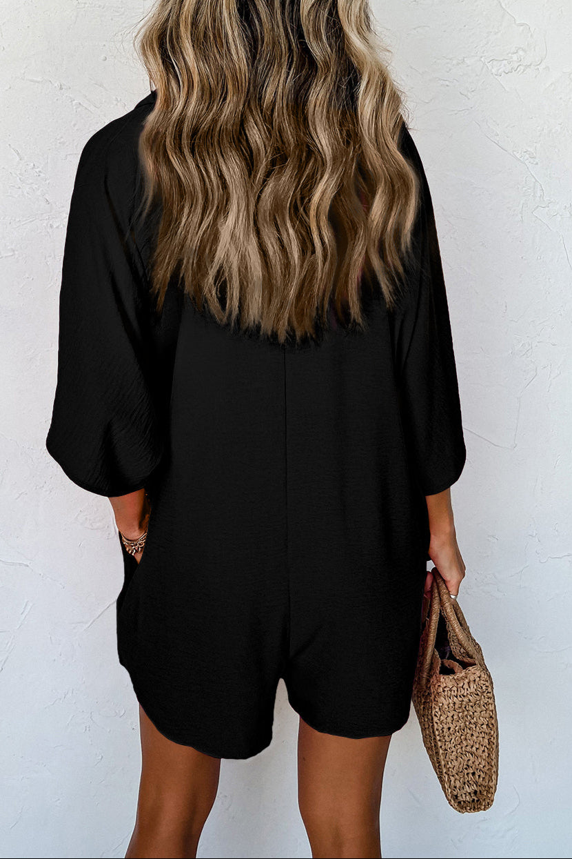 Collared Button Up Pocketed Romper