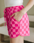 Checker Drawstring Elastic Waist Shorts