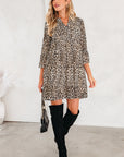 Leopard 3/4 Sleeve V-Neck Dress