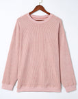 Solid Ribbed Knit Round Neck Pullover Sweatshirt