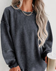 Solid Ribbed Knit Round Neck Pullover Sweatshirt