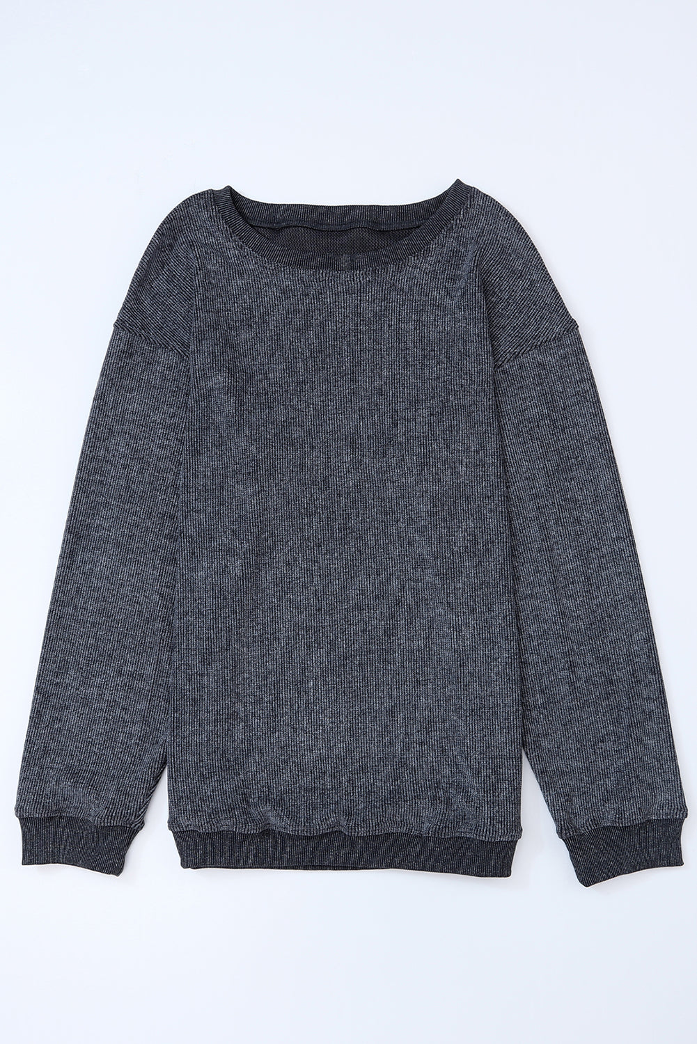 Solid Ribbed Knit Round Neck Pullover Sweatshirt