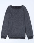 Solid Ribbed Knit Round Neck Pullover Sweatshirt