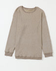 Solid Ribbed Knit Round Neck Pullover Sweatshirt