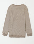 Solid Ribbed Knit Round Neck Pullover Sweatshirt
