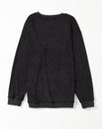 Solid Ribbed Knit Round Neck Pullover Sweatshirt