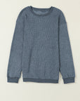Solid Ribbed Knit Round Neck Pullover Sweatshirt