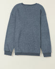 Solid Ribbed Knit Round Neck Pullover Sweatshirt
